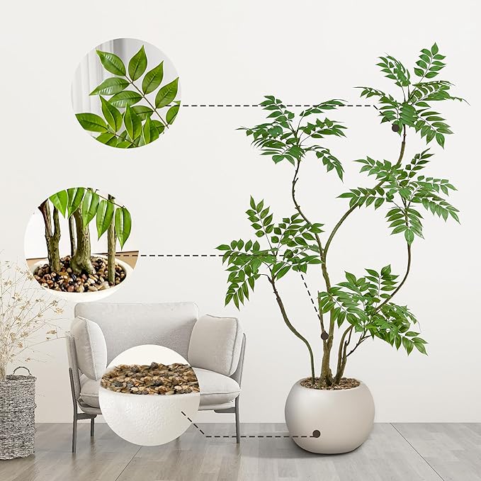 Artificial Mahonia Fortunei Tree 5FT,Tall Fake Plant Artificial Sumac Tree, Faux Plants Indoor Fake Plants Decor with Pots for Home Office Bathroom Bedroom Living Room Decorations Housewarming