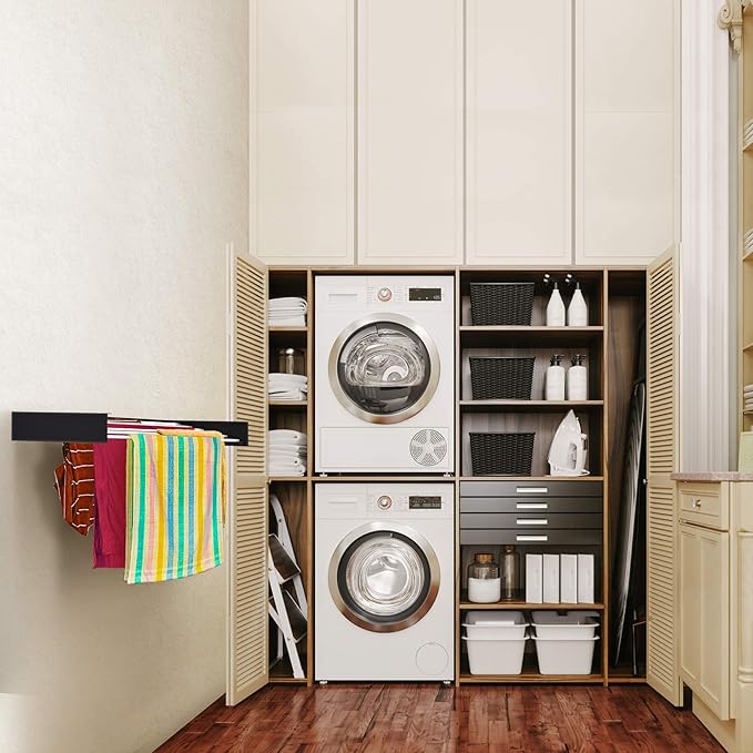 Step Up Laundry Drying Rack (40-INCH Industrial Gray), Wall Mounted, Retractable Clothes Drying Rack, 60lbs Capacity, 20 Linear Ft, with Wall Template and Long Screwdriver Bit