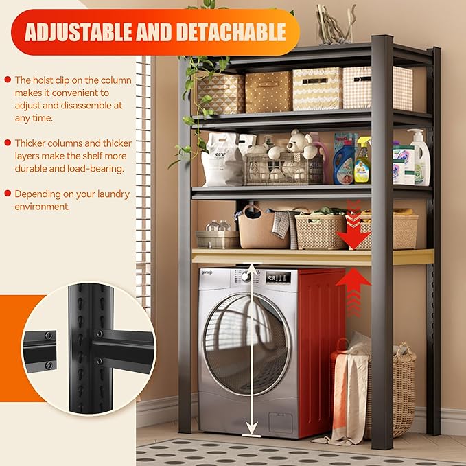 Laundry Shelf,5 Tier Over Washer and Dryer Storage Shelves,Adjustable Easy to Install,Space Saver Laundry Shelf Organizer,Utility Shelves for Balcony (with fence-78 H*18" D*47.24" W)