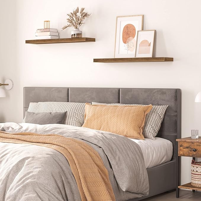 HOOBRO Floating Shelves for Wall, Wall Mounted Shelf Set of 2, 31.5" Hanging Shelf with Invisible Brackets, for Wall in Bathroom, Bedroom, Toilet, Kitchen, Living Room, Office, Rustic Brown BF80BJP201