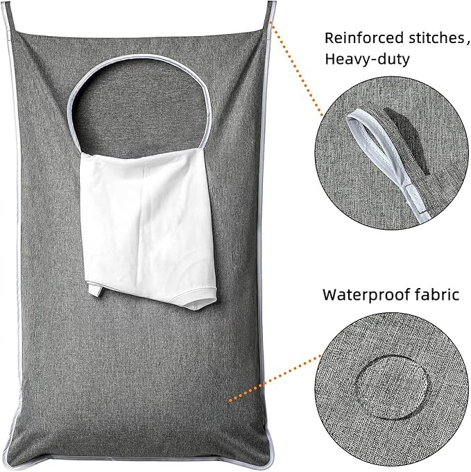 XL Hanging Laundry Hamper, Extra Large Tear-resistance Door Hamper with 2 Types Hooks for Dirty Clothes, Save Bathroom Space Hanging Laundry Bag (36.5x 22 Inch,Grey)