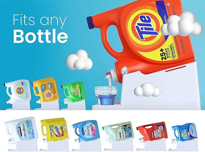 TidyFriend 2 Pack Liquid Laundry Detergent Holder Stand with Drip Tray & Rubber-Grip Feet, Stand for Laundry Room Organization and Storage, Fabric Softener Dispenser with Cup Holder (White)
