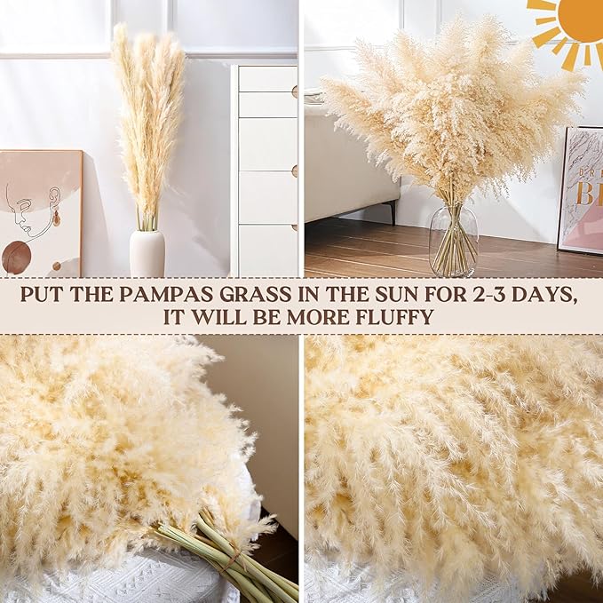 40" 33PCS Dried Pampas Grass Decor Tall,Large Natural Beige pompas Grass Tall Pampas Grass for Floor Vase,Wedding,Party,Farmhouse,Boho Home Decor,and Creating a Bohemian Ambiance