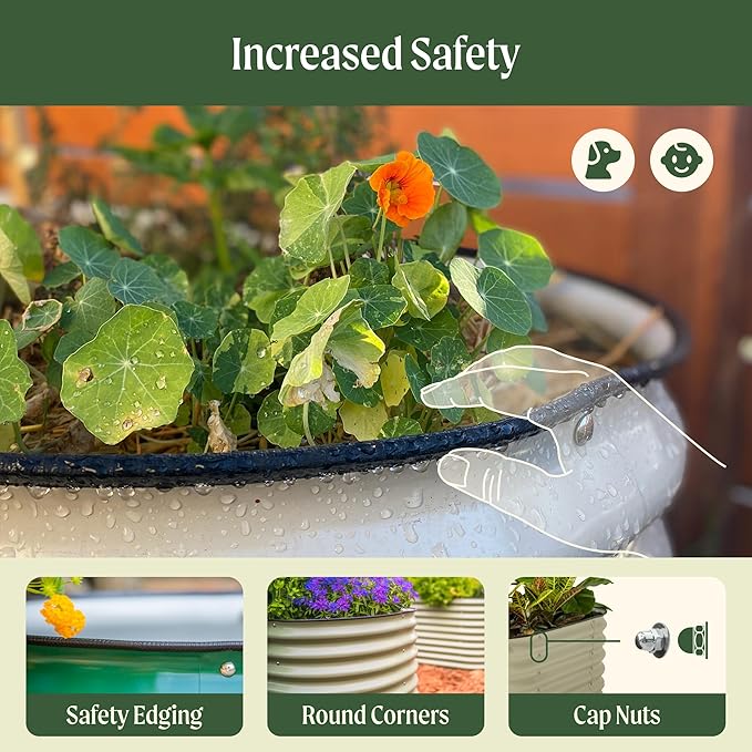 Vego garden 32" Extra Tall Raised Garden Bed Kits,10 in 1 Modular Raised Planter Box for Vegetables Flowers Fruits Oval Metal Raised Garden-Modern Gray