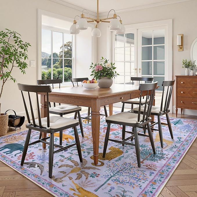 OJIA Animal Washable Area Rug 8x10, Boho Rugs for Living Room Playroom 8 x 10 Kids Bedroom Rugs, Non-Slip Ultra-Thin Indoor Large Floor Carpet for Dining Room Nursery Farmhouse