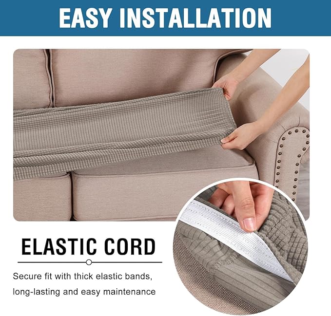 H.VERSAILTEX Super Stretch Individual Seat Cushion Covers Sofa Covers Couch Cushion Covers Slipcover Sets Thick Jacquard Textured Twill Fabric (2 Piece Medium Sofa Cushion Covers, Taupe)