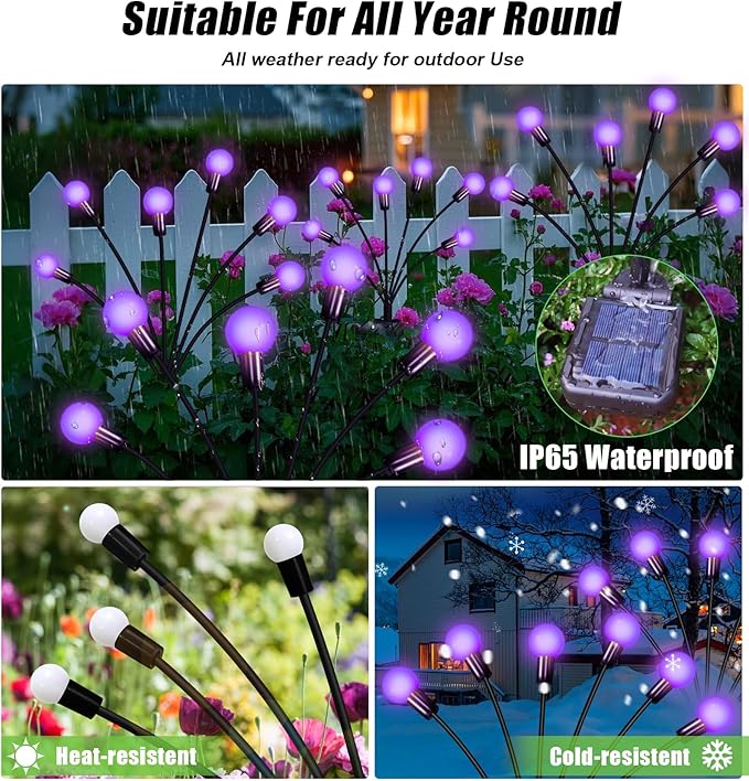 Solar Garden Lights Outdoor, Waterproof Solar Powered Lights for Yard Pathway Patio, Swaying Lawn Decor as Gardening Gifts for Women Holiday (Purple, 2 Pack)