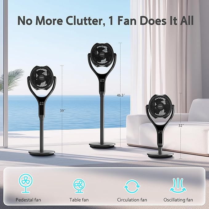 Standing Fan for Bedroom, 90Β° & 120Β° Oscillating Pedestal Fan, 3 Heights Adjustable Floor Fan with Brushless DC Motor, 12 Speeds, 3 Modes, Night Light, 12H Timer, Remote for Home, Dorm, Office