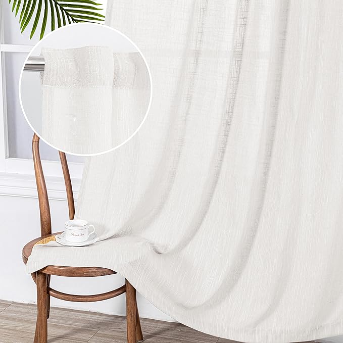 MYSKY HOME Short Curtains for Small Kitchen Windows 45 inches Length, Linen Look Curtain Drapes Cotton Polyester Blend, Soft Fabric Light Filtering Privacy Protect, 50 x 45 inches, Natural, 2 PCs
