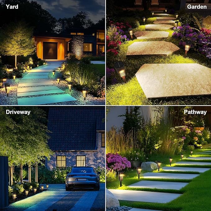 Solar Lights Outdoor Pathway 12 Pack, Solar Pathway Lights Outdoor Auto On/Off Waterproof Garden Landscape Lighting for Path, Yard, Walkway, Driveway, Lawn, Patio, Outside Decor, Warm White