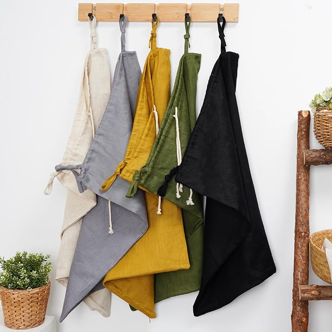 Linen Hanging Laundry Bag, Over The Door Laundry Hamper for Dirty Clothes, Drawstring Closure with Bottom Zipper, Turmeric