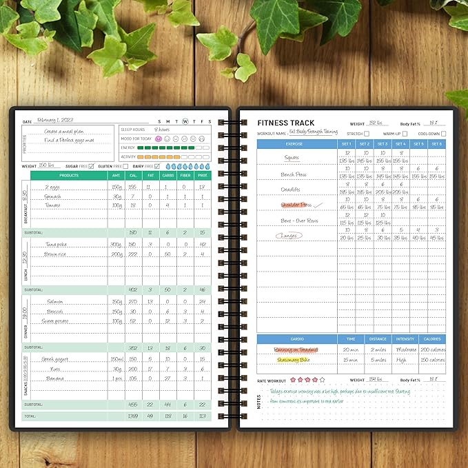 Wellness Planner & Fitness Log - Daily Diet & Health Journal with Weight Loss, Wellness Journal Notebook for Tracking Fitness, Sleep, Nutrition, Meal, Habits, A5(5.8 x 8.6 inch) (Black Silvery)