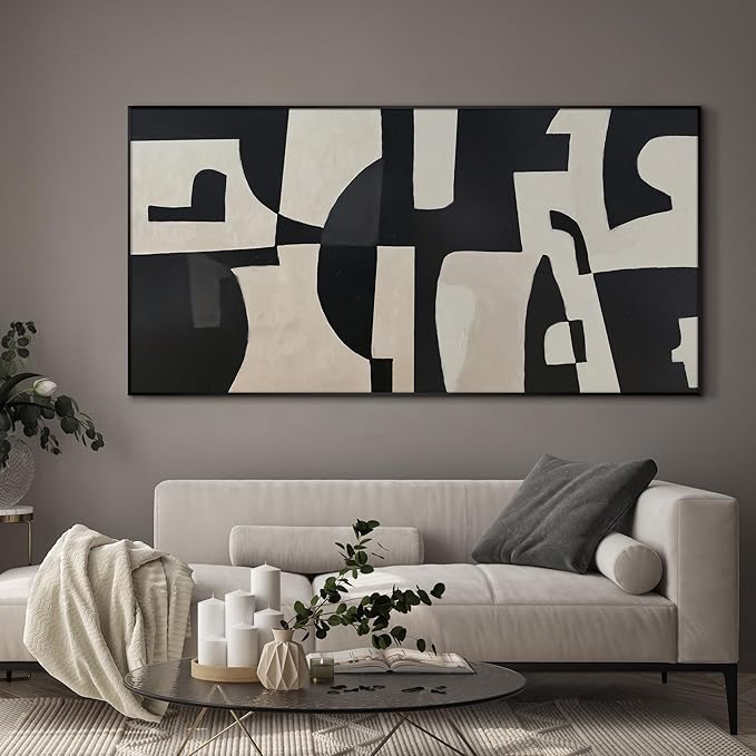 SIGNWIN 24"x46" Extra Large Framed Wall Art Black and White Abstract Geometric Design, Minimalist Modern Print for Home Living Room Bedroom Decor (Frame Assembly Required)