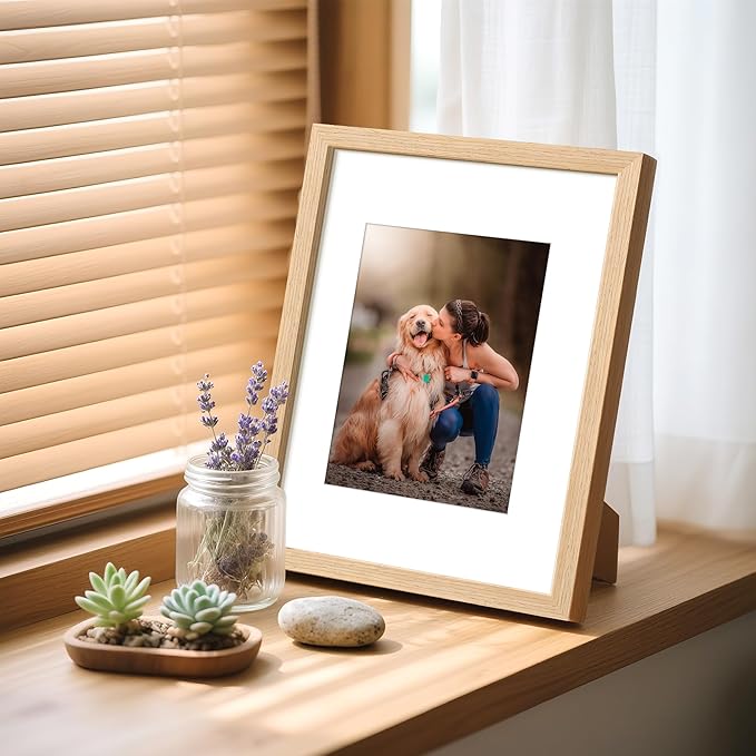 upsimples 9x12 Frame, Natural Solid Wooden Picture Frames, Display 6x8 with Mat or 9 x 12 Without Mat, Wall or Tabletop, 1 Pack, Natural