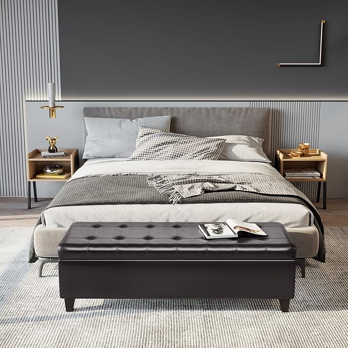 HOMCOM 51" Ottoman Storage Bench, Faux Leather Storage Chest with Lift Top, Tufted Ottoman for Living Room, Entryway, Dark Brown