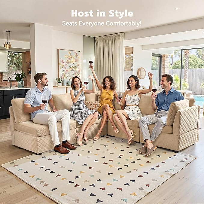 Modular Sectional Sofa with Chaise U Shaped Sectional Couch for Living Room, 5-Seater Comfy Cloud Couches, Plush Corduroy, Beige