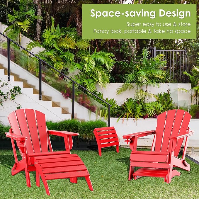 GREENVINES Adirondack-Ottoman | Set of 2 | HDPE Plastic | Outdoor Footrest | All Weather | Foot Rest | Foot Stool | Red | for Adirondack Chair | for Patio Backyard Pool