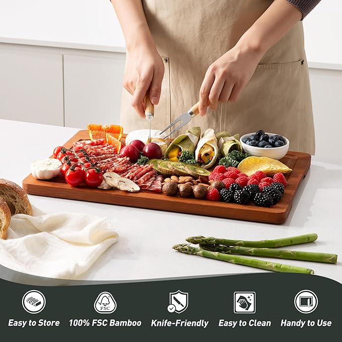 Extra Large Bamboo Cutting Board with Non Slip Feet and Over Sink Butcher Block Chopping Board Wooden Cutting Boards Solid Thick Juice Groove Big Xl XXl xlarge Kitchen Counter Organic Meat BBQ Kit