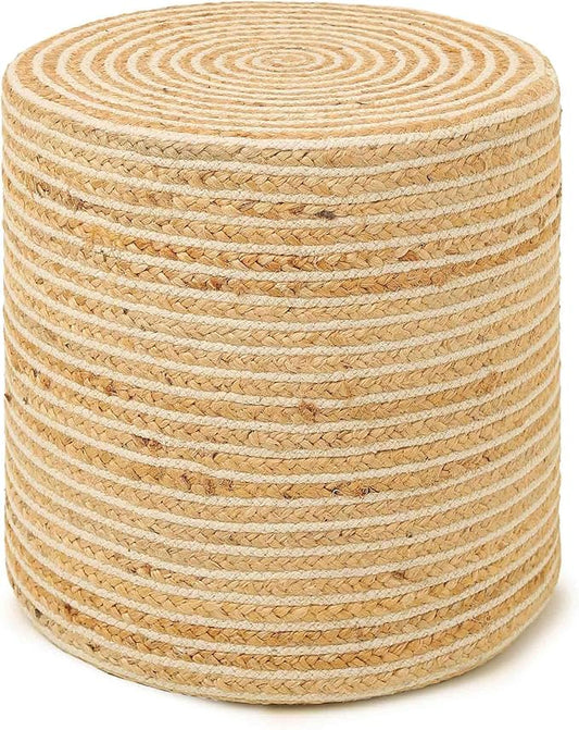 REDEARTH · Cylindrical Pouf Foot Stool Ottoman - Jute Braided Pouffe Poof Sitting Footrest for The Living Room, Bedroom, Nursery, Patio, Lounge & Other Rooms in Home (14.5”x14.5”x16”; Natural Ivory)