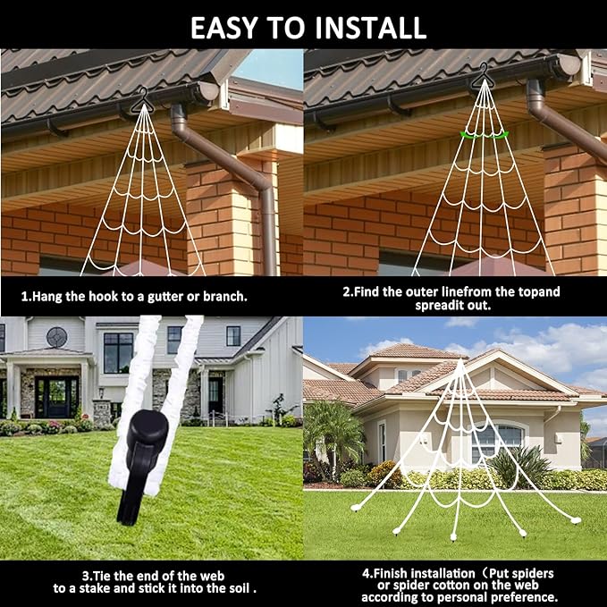 Halloween Spider Web Lights 550 LED Lighted Spider Web 16.4Ft Giant Halloween Decorations Light up with 8 Lighting Modes Waterproof & Timer for Indoor Outdoor House Haunted Yard Decor, Purple & Orange