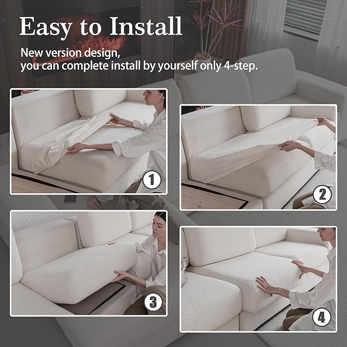 Couch Cushion Covers for Sectional Sofa, Stretch Soft Sofa Slipcovers Washable Wear-Resistant Universal Furniture Protector for Living Room(1 Piece Armrest Cover, Ivory)