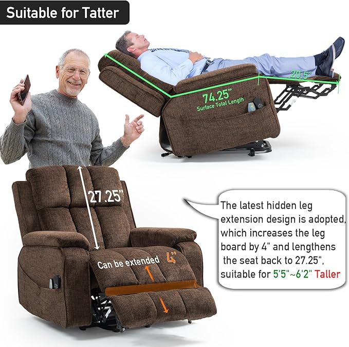 Lazy Boy Recliner Chair, Postoperative Recovery,Retractable 23'' Extra-Long Leg Support Lift Chair Hold up to 400lb,25.5'' Oversized Recliner seat for Big and Tall