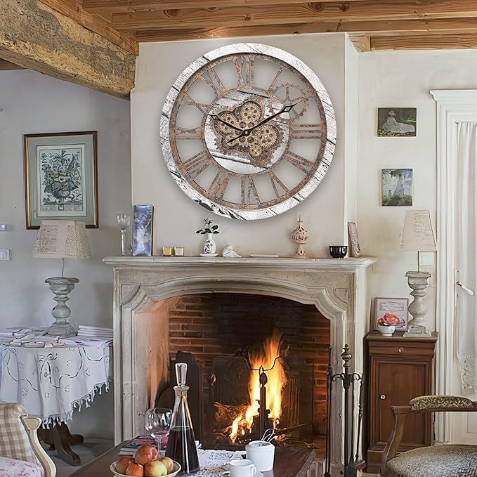 HOIBAI Large Wall Clock, 20 Inch Wall Clocks for Living Room Decor Farmhouse Vintage Rustic Kitchen Wall Decor Vintage Roman Big Oversized Wall Clock for Home Bedroom House Office, Moving Gears Clock