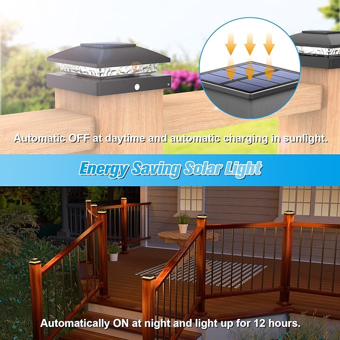 VOLISUN 4x4 Solar Post Cap Light 16pack,Solar Fence - Post Lights Outdoor Waterproof for Wooden/Vinyl Post, White Deck Post Cap Light Solar Powered with Warm White for Garden/Patio/Porch, Black