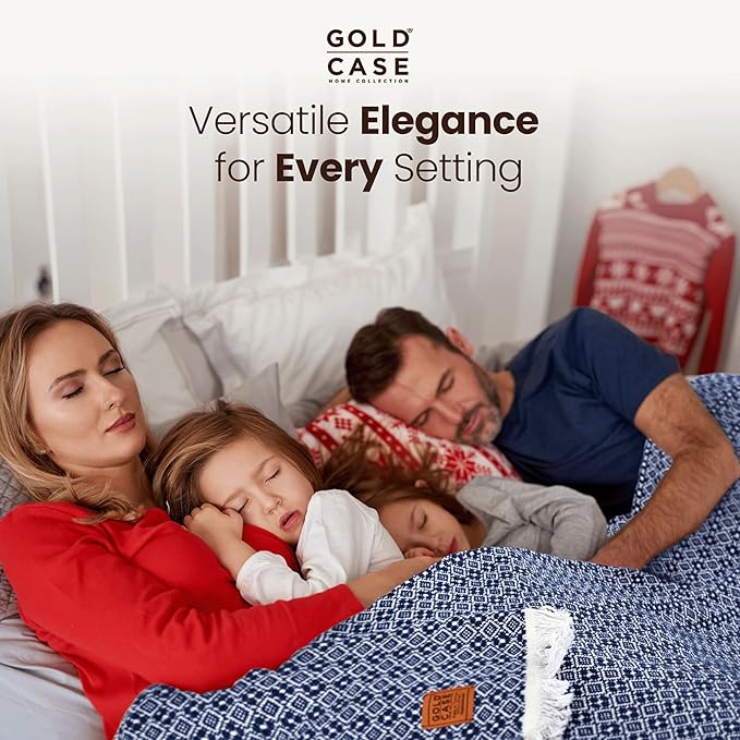 Gold Case Throw Blanket for Bed – 100% Recycled Turkish Cotton Bed Blanket – Decorative Throw Cotton Blankets for Living Room & Bedroom – Woven Twin Blankets - 71x90 - Black