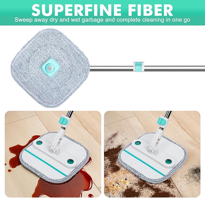 Upgraded Spin Mop and Bucket Self-Standing Mop Bucket Separate Dirty and Clean Water System Self Wringing 360° Rotating & 90° Foldabl Mops and Buckets for Floor Cleaning (Blue, 10Pads)