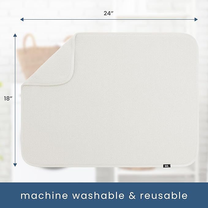 S&T INC. Dish Drying Mat XL, 18” x 24”, Absorbent Microfiber Kitchen Counter Mat, Dish Drying Pad for Dishes, Utensils, Pots and Pans, Extra Large, Cream