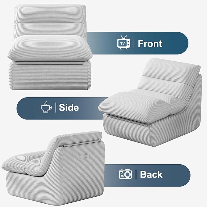 Misolant Bean Bag Chairs,Big Corduroy Fabric Sofa Bean Bag Chair for Adults and Teens with High-Resilience Sponge, Non-Slip Base Floor Lounge Sofa for Home, Living Room, Bedroom, Gaming Light Gray