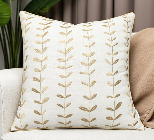 VAGMINE Embroidered Lollipop Pillow Cover - 18x18 Inches Square - 100% Cotton Ivory Decorative Cushion Cover - Sophisticated Embroidery - Neutral Aesthetic for Sofa, Couch, Bed, Living Room