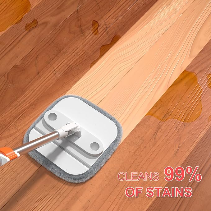 Mop and Bucket Set, Spin Mop with Self Seperates Dirty Water System, Square Mops for Floor Cleaning, 360 Rotating Foldable Standing Mop Head, Versatile Mops for Walls (Mop Bucket with 2 Pads)