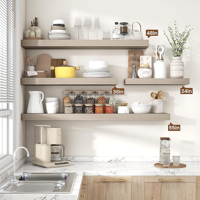 Heimlove 36 Inch Floating Shelves for Wall,10 Inch Deep Grey Wood Shelves with Invisible Brackets,Wall Mounted Storage & Display Shelves for Bedroom,Living Room,Kitchen,Office