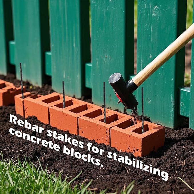 Rebar Stakes 16 Inch, 10 Pack Ground Stakes Heavy Duty with Chisel Point, Straight Metal Stakes for Concrete Form, Landscaping, Camping Tent or Timber, Black