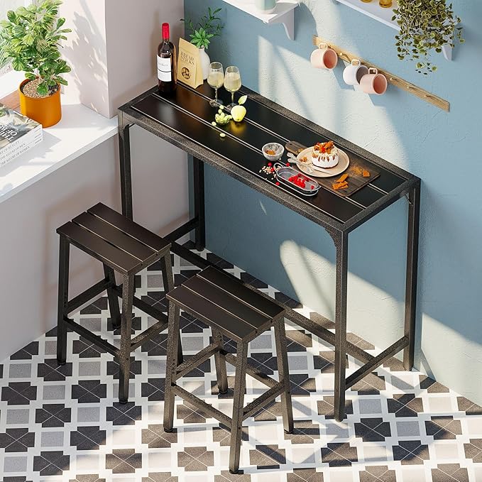 ODK 47 Inch Outdoor Bar Table, Patio Counter Bar Height Table with Weather Resistant Waterproof Top for Garden, Hot Tub, Yard, Balcony, Poolside, Indoor (Black)