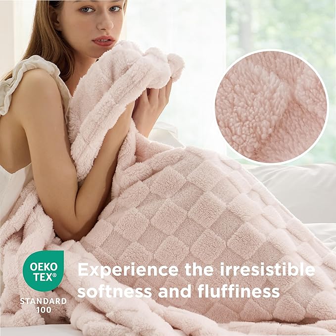 Bedsure GentleSoft Blankets Queen Size for Bed - Super Soft Cozy Blanket for Women Men Girls, Large Fuzzy Fleece Throw for Bedroom Decor, Light Pink, 90x90 Inches