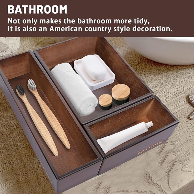 Bamboo Drawer Organizer - Kitchen Utensil Organizer Silverware Tray Cutlery Holder,Office Desk Supplies and Accessories,8.9 * 5.9 * 2.6,Nut-brown