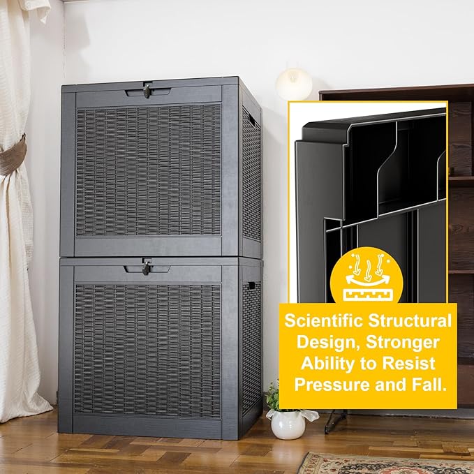 Vixzen 31 Gallon Resin Deck Box, Lockable Outdoor Storage Box for Patio Cushions Storage Furniture,Garden Tools, Pool Supplies, Weatherproof and UV Resistant- Black