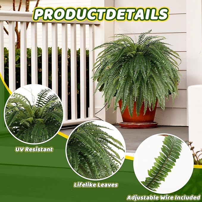 Single Silky 50" Artificial Fern Plant, Large Fake Fern with 100Fronds, Realistic Faux Boston Fern Bush for Outdoors & Indoor, Silk Greenery for Planter, Garden, Office, Home DĂŠcor