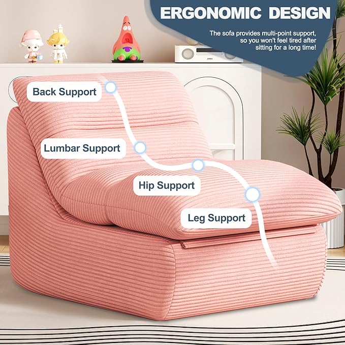 Misolant Bean Bag Chairs,Big Corduroy Fabric Sofa Bean Bag Chair for Adults and Teens with High-Resilience Sponge, Non-Slip Base Floor Lounge Sofa for Home, Living Room, Bedroom, Gaming Pink