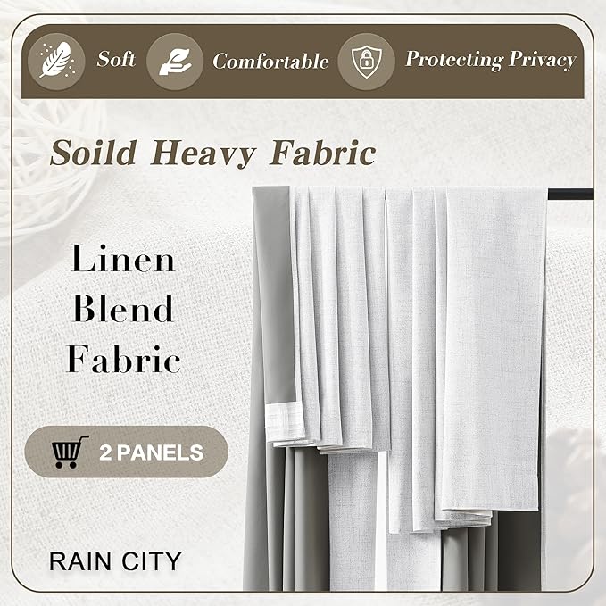 RAIN CITY White Blackout Curtains 102 Inches Long Modern Classic Back Tab Pleated Look Window Drapes for Bedroom Living Room 2 Panels 50x102