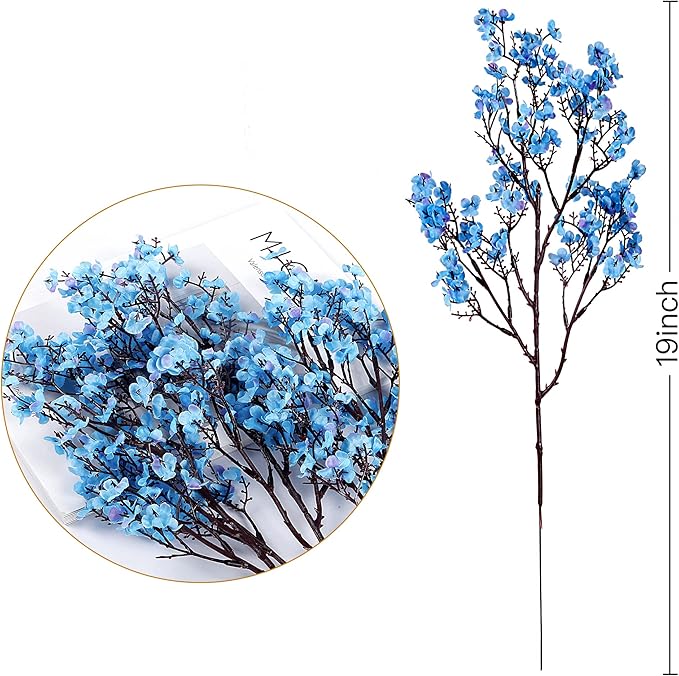 Sggvecsy 10 Pcs Babys Breath Artificial Flowers Gypsophila Bouquets Bulk Real Touch Fake Silk Flowers for Home Wedding DIY Floral Arrangement Kitchen Table Centerpiece Festival Decoration (Blue)