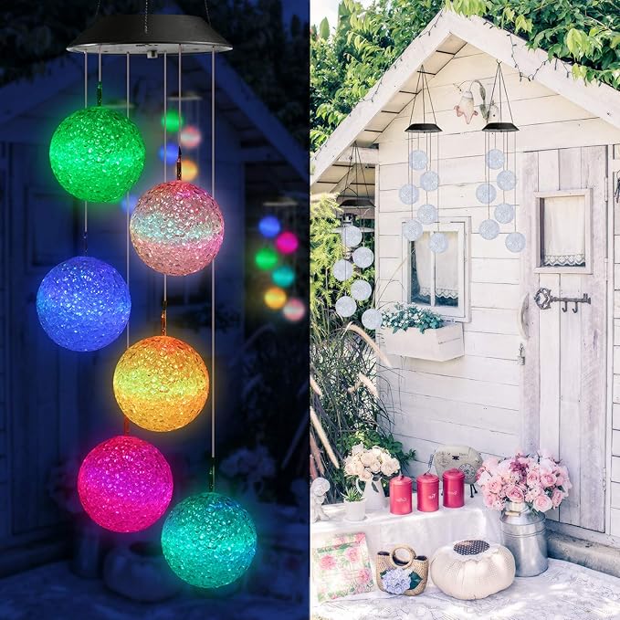 Toodour Solar Wind Chime, Color Changing Ball Wind Chimes, LED Decorative Mobile, Gifts for Mom Grandma, Waterproof Outdoor Solar Lights for Garden, Patio, Party, Yard, Window, Outdoor Decorations
