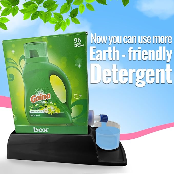 Skywin Laundry Detergent Holder For Eco Box Laundry Soap Dispenser - with Easy-to-Store Package - Less Plastic Liquid Detergent Dispenser (Black)