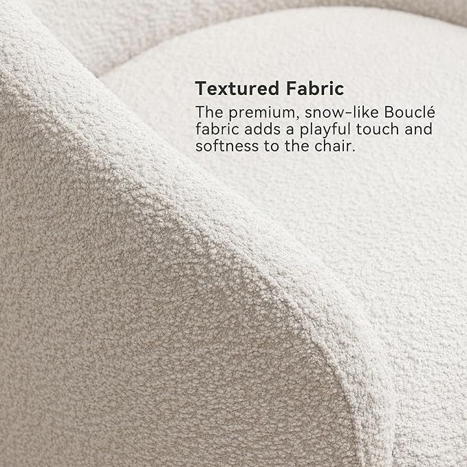 KINWELL 32" Wide Modern Boucle Swivel Barrel Chair, No Assembly Round Upholstered Swivel Accent Armchair for Living Room, Bedroom, Office (White)