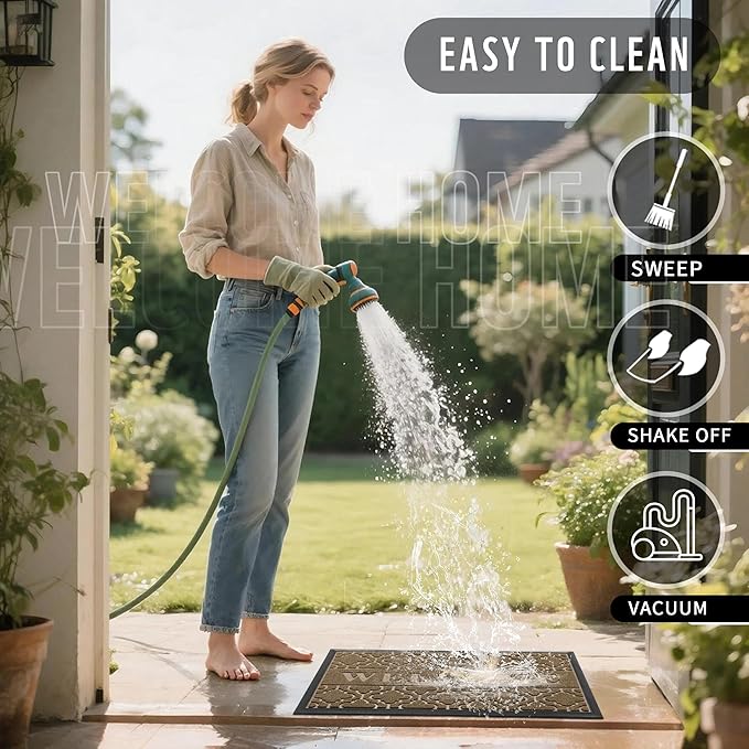 Yimobra Welcome Mat Outdoor Indoor, All-Season Waterproof Front Door Mat Outside Entrance, All-Weather Heavy Duty Non-Slip Doormat, Low Profile Porch Patio Entrance Mats, 47x32, Coffee