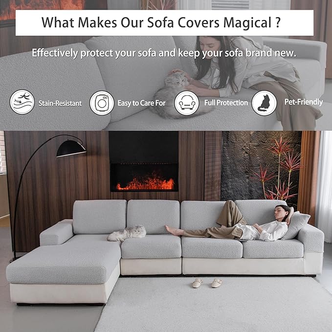 Couch Cushion Covers for Sectional Sofa, Stretch Soft Sofa Slipcovers Washable Wear-Resistant Universal Furniture Protector for Living Room(1 Piece Armrest Cover, Light Gray)