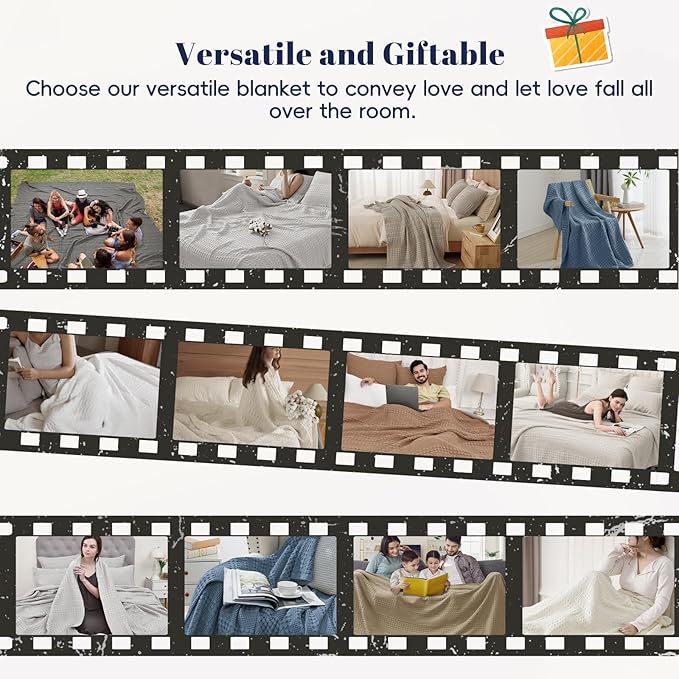 PHF 100% Cotton Waffle Weave Blanket King Size, Soft Lightweight Breathable Cozy Summer Blankets for Bed, Luxury Aesthetic Woven Bedding for Home Decor, 108"x90", Baby Blue